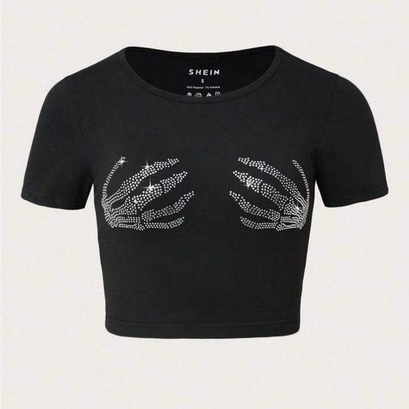 SHEIN Tops Shein Rhinestone Skeleton Hand Crop Top Poshmark